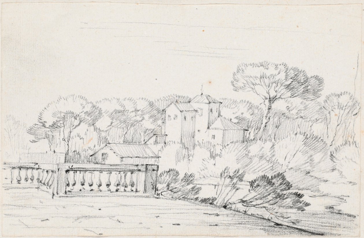 Terrace by a River with a Villa and Trees Beyond by Joseph Marie Vien