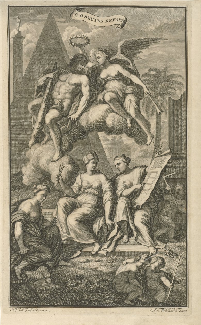 Hercules Crowned by Victoria (Title Page for: Cornelis de Bruyn, Travels of Cornelis de Bruyn, Through the Most Famous Parts of Asia Minor, 1698) by Joseph Mulder