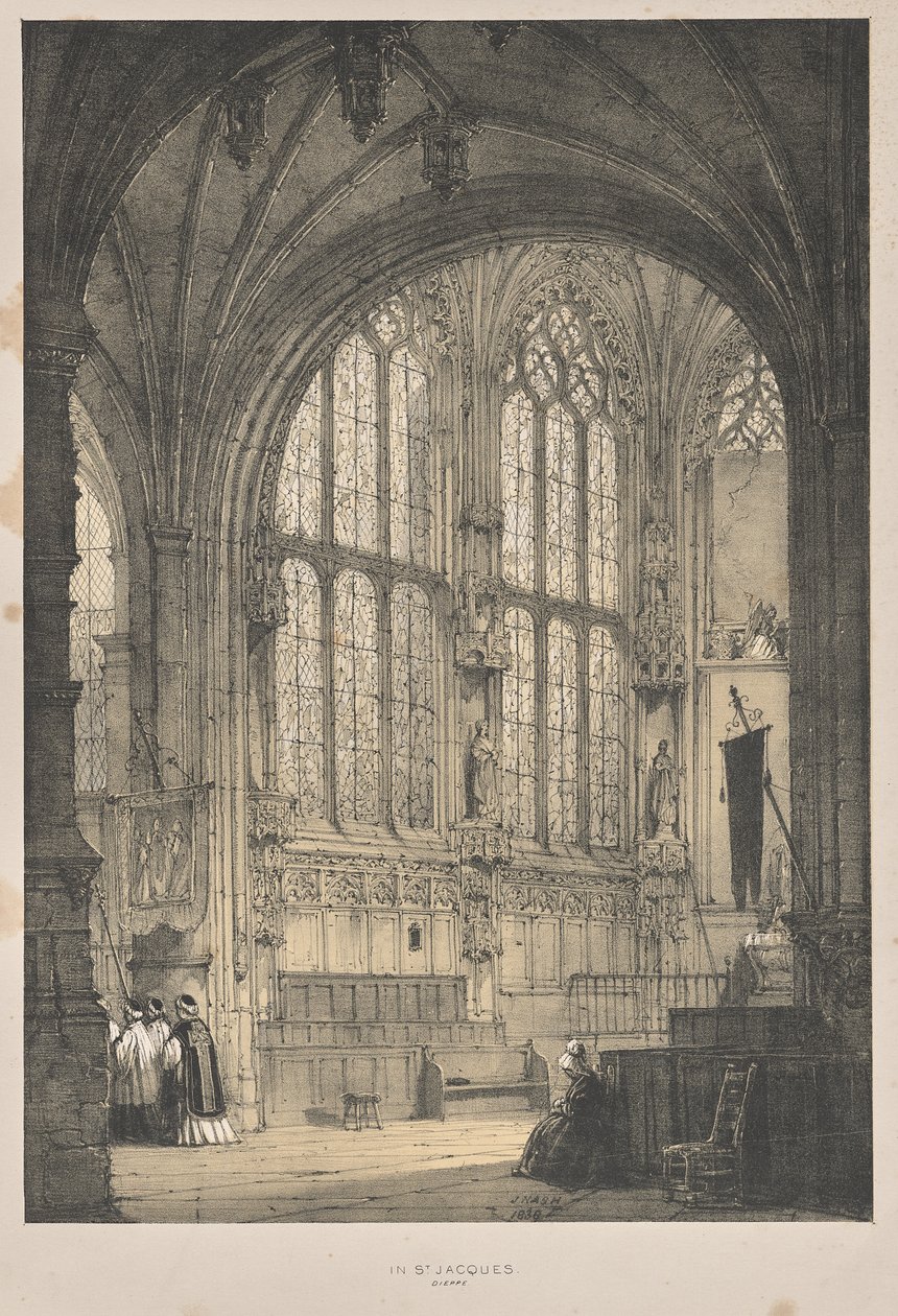 Architecture of the Middle Ages: In St. Jacques, Dieppe, East End, Interior by Joseph Nash