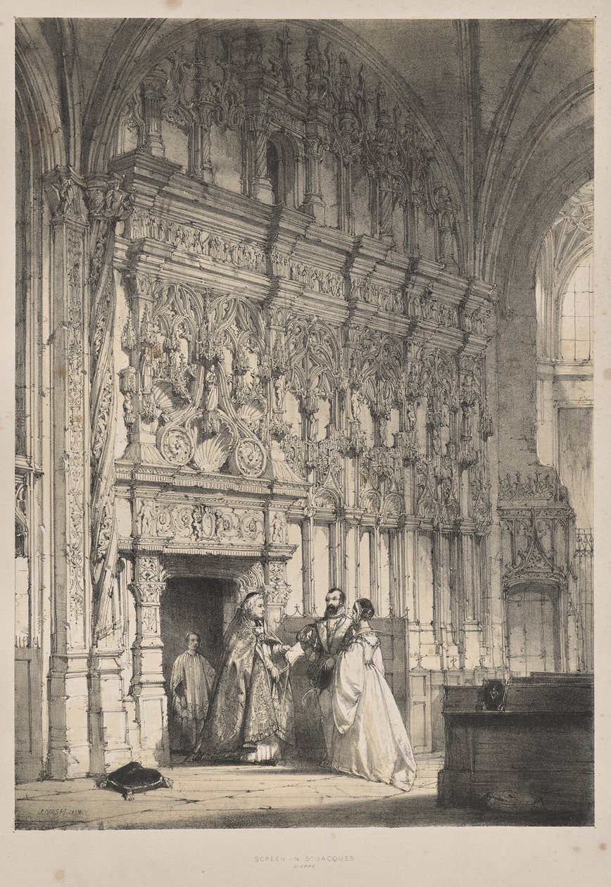Architecture of the Middle Ages: Screen in St. Jacques, Dieppe by Joseph Nash
