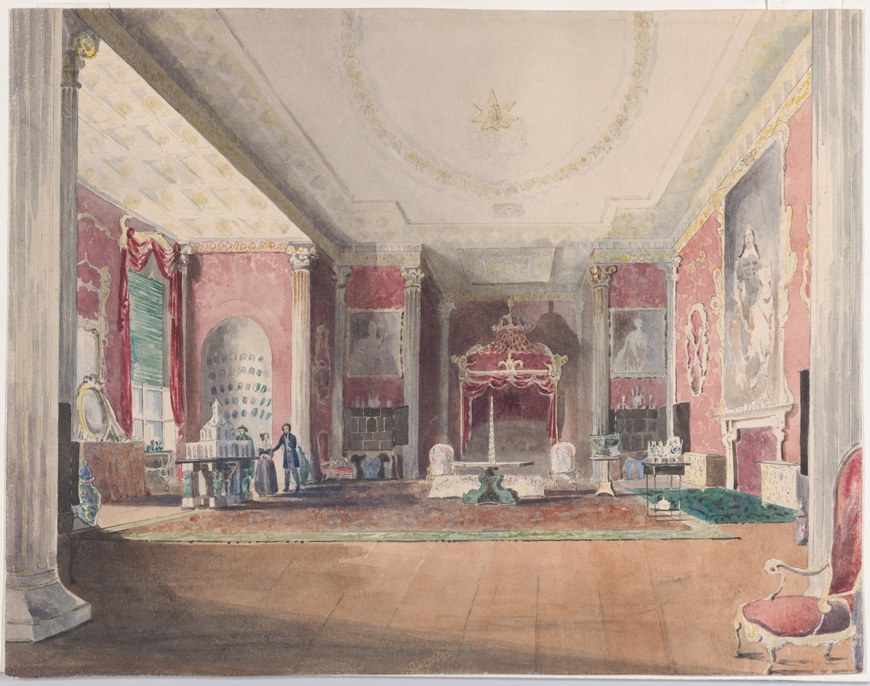 The State Bed Chamber, Stowe Buckinghamshire by Joseph Nash