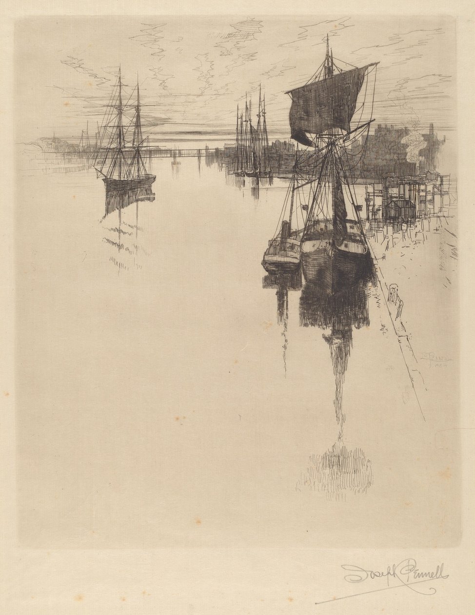 Below Chestnut St. Bridge, Philadelphia by Joseph Pennell