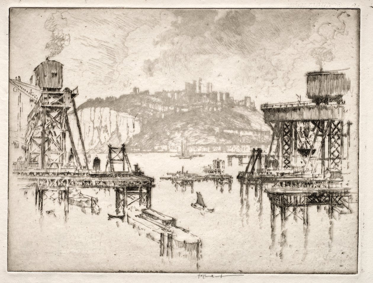 Building Dover Pier by Joseph Pennell
