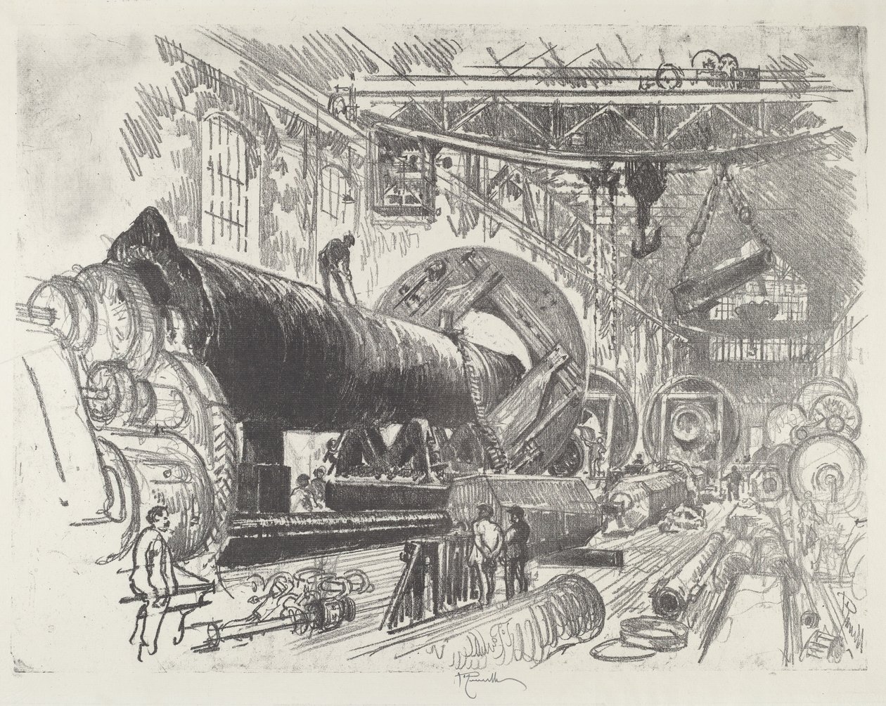 Cutting and Turning a Big Gun by Joseph Pennell