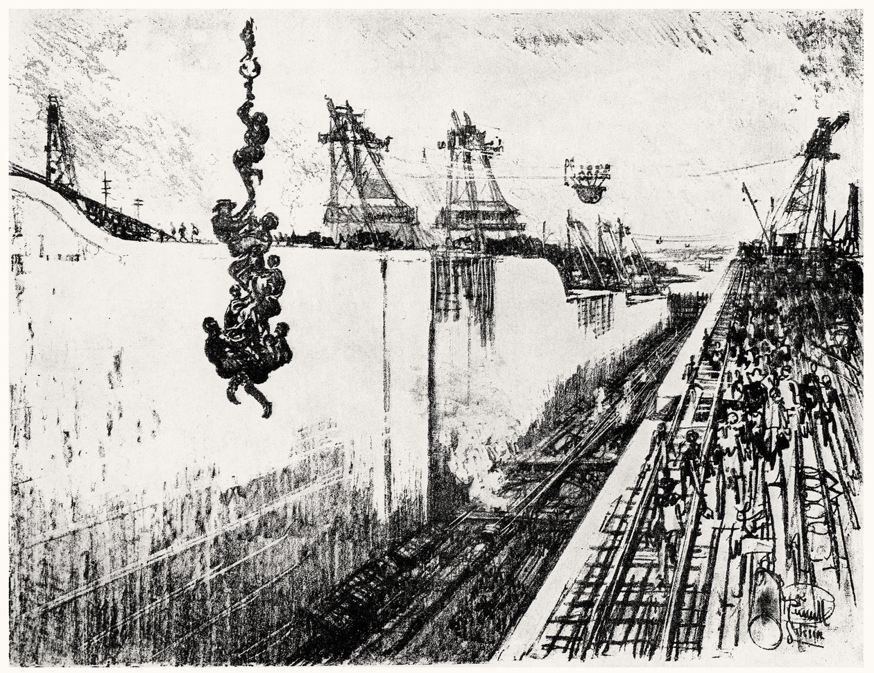 Dinner Time at Gatun, plate III from The Panama Canal by Joseph Pennell, 1912 by Joseph Pennell
