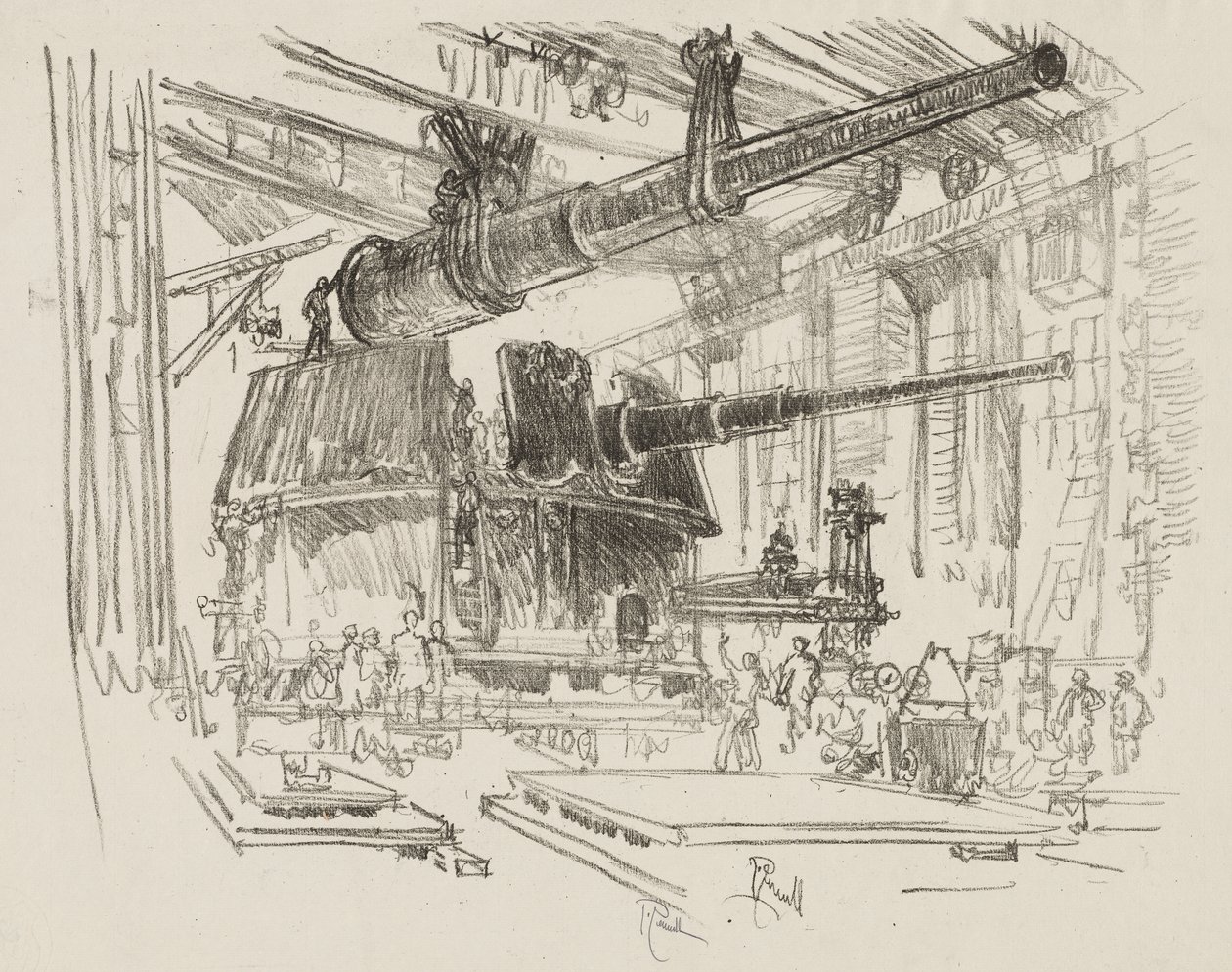 English War Work: Fitting Guns in Turrets by Joseph Pennell
