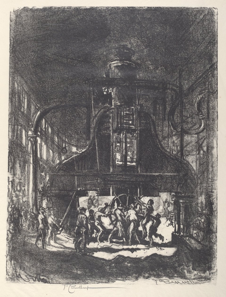 Forging Shells, The Slaves of the Wheel, 1917 by Joseph Pennell
