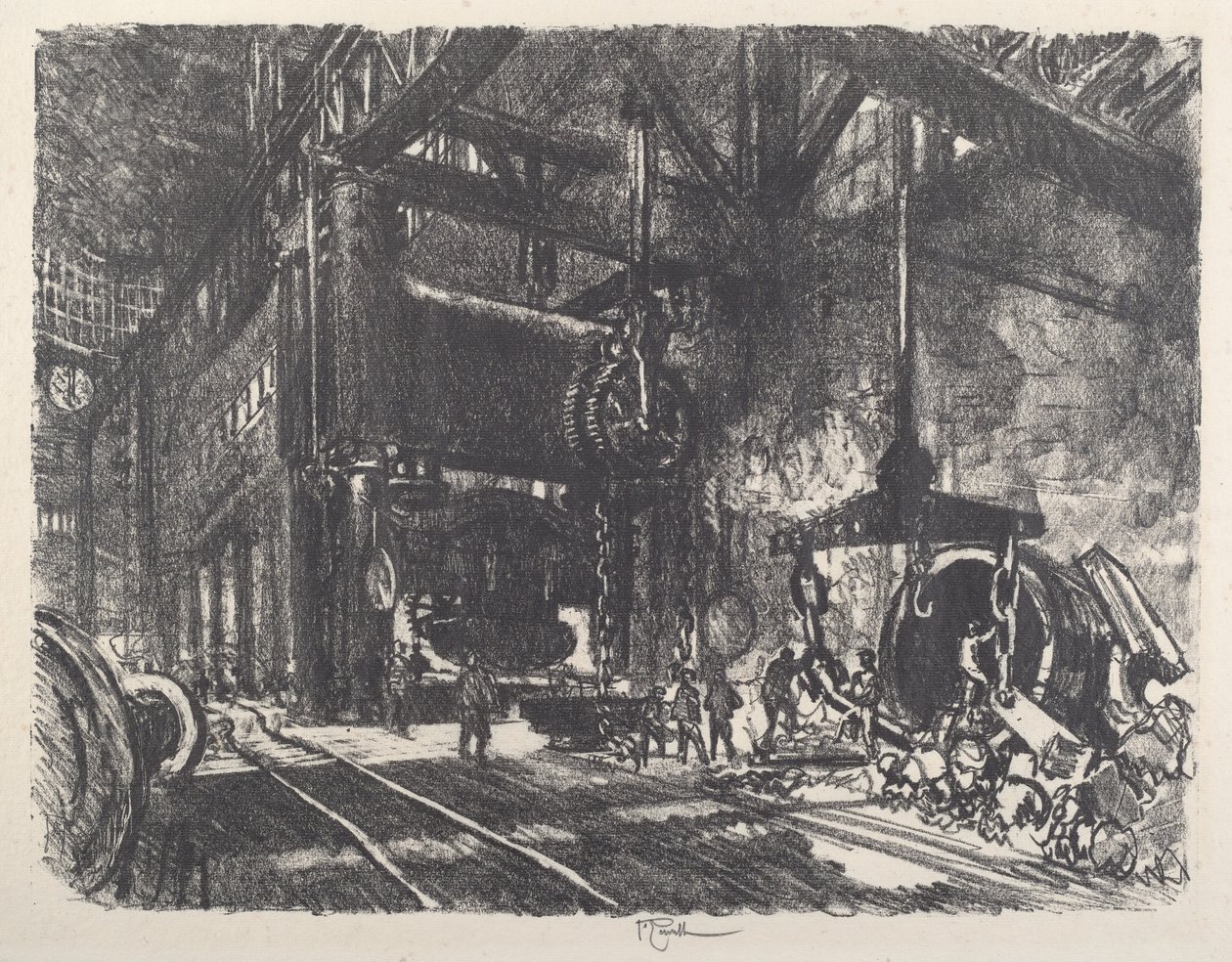 In the Land of Brobdingnag, the Armour Plate Bending Press by Joseph Pennell