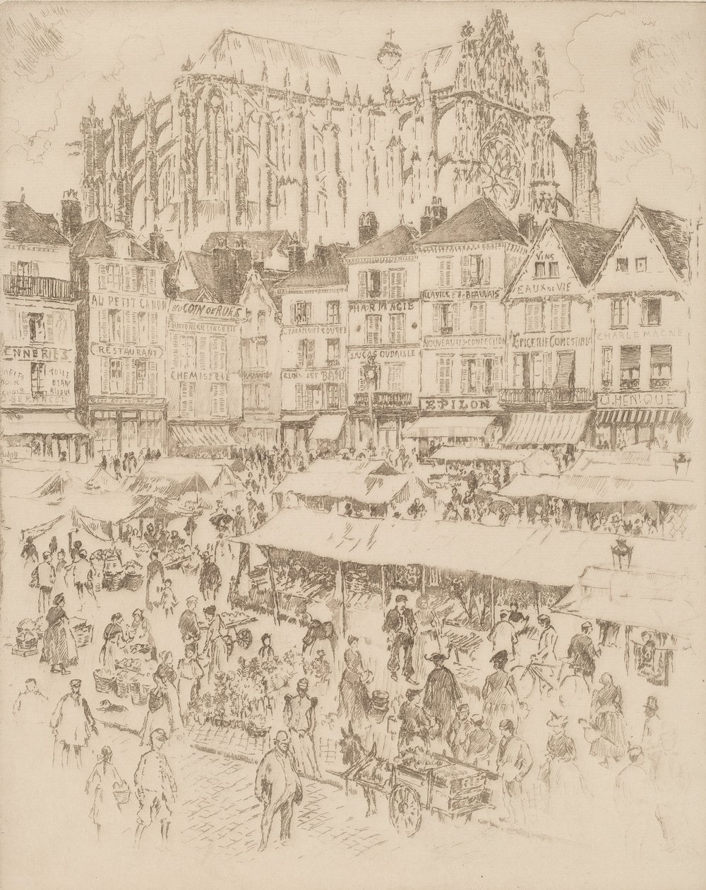 La Place, Beauvais, 1907 by Joseph Pennell