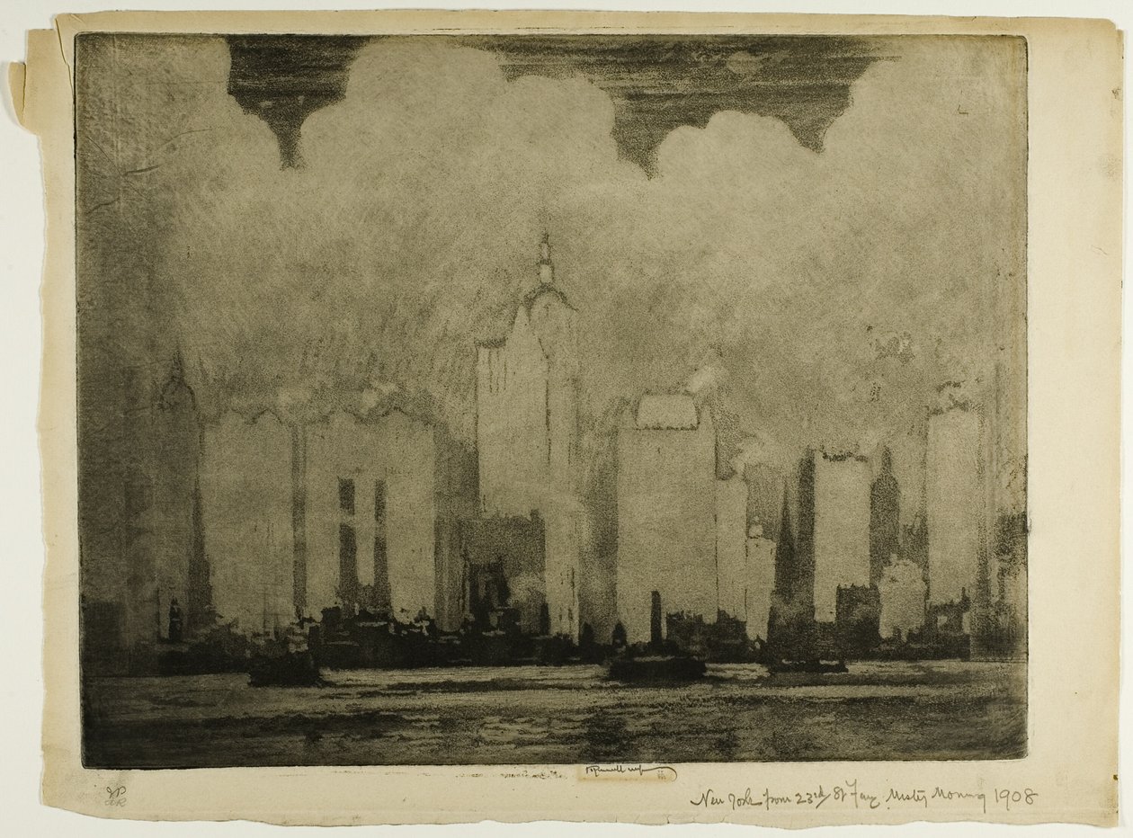 New York from 23rd St. Ferry—In the Mist of a Morning by Joseph Pennell