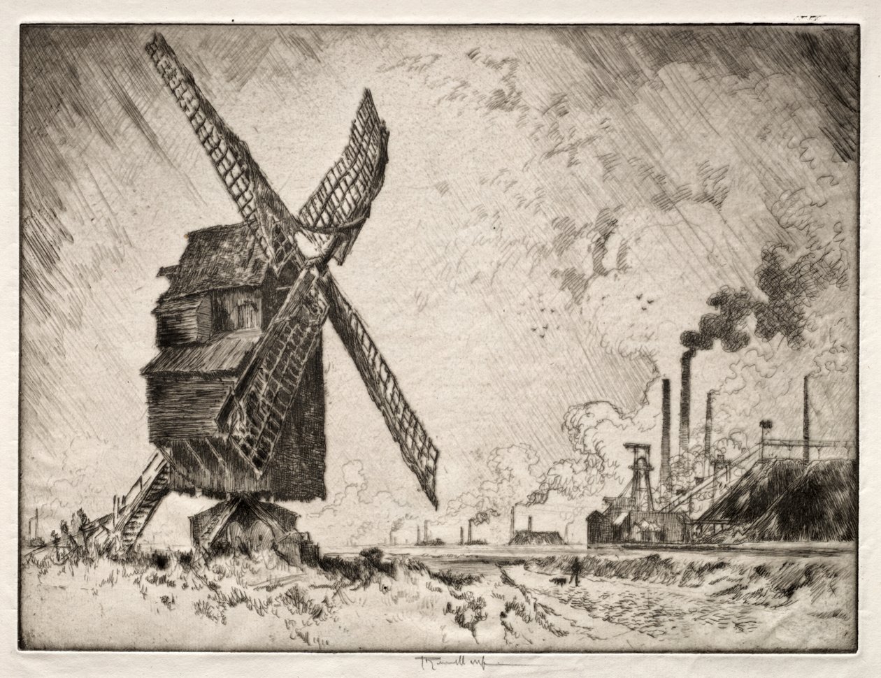 Old and New Mills, Valenciennes, France by Joseph Pennell