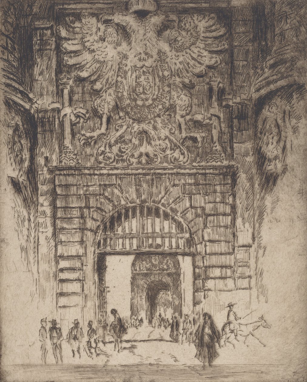 Puerta Visagara, Gate of Madrid, Toledo by Joseph Pennell