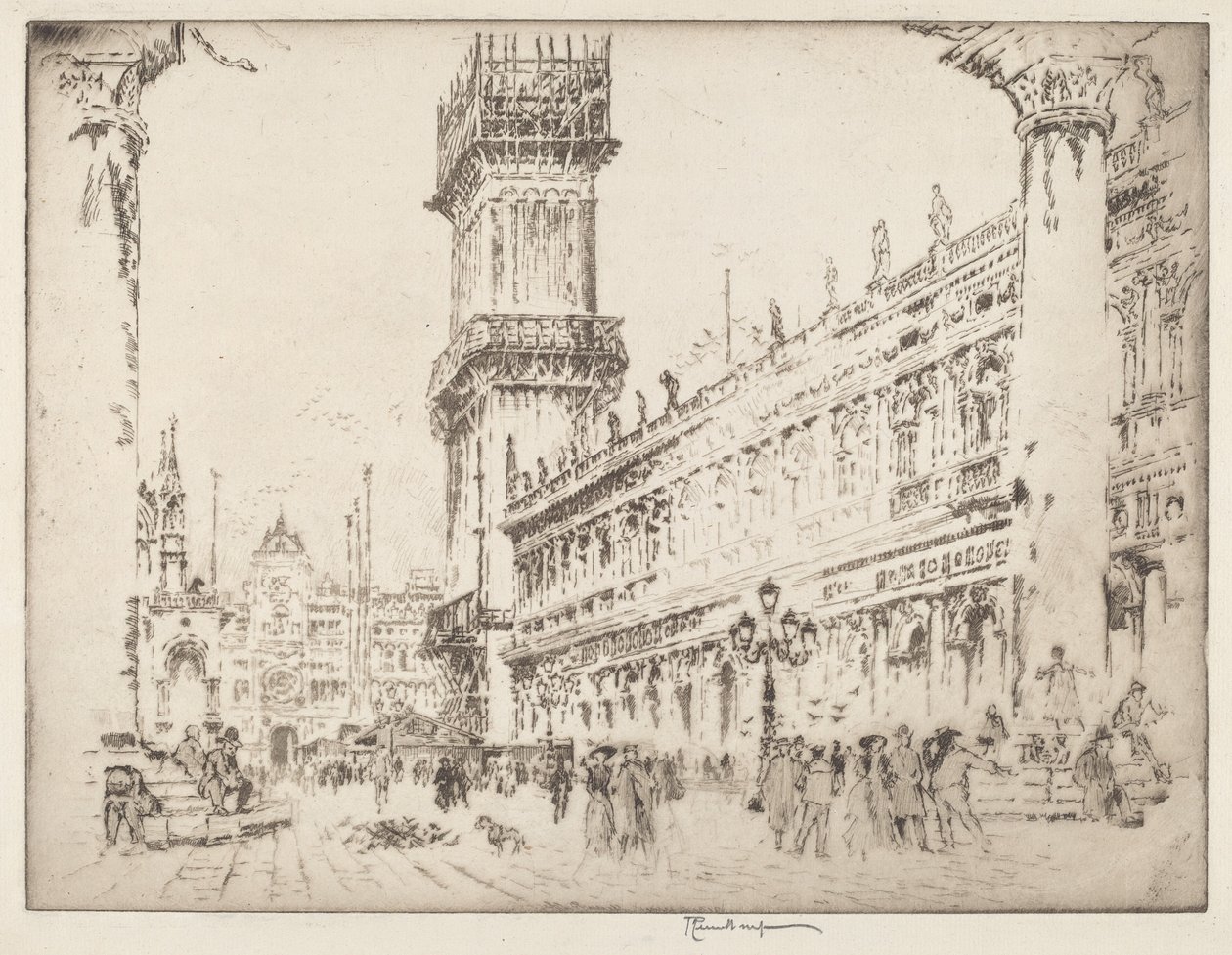 Rebuilding the Campanile, Venice, No.II by Joseph Pennell