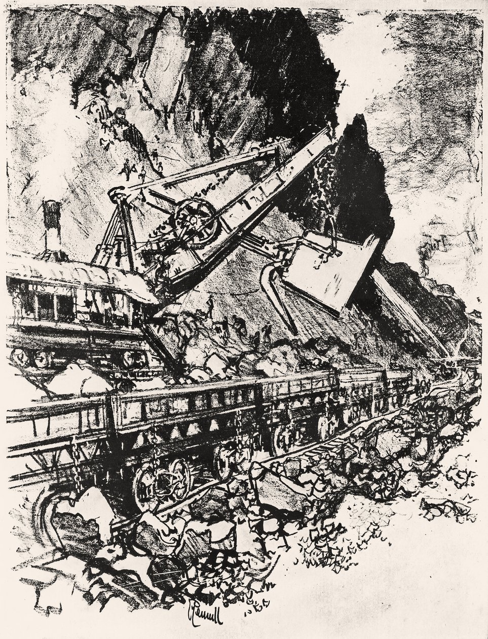 Steam Shovel Work: Culebra Cut, plate XIV from The Panama Canal by Joseph Pennell by Joseph Pennell