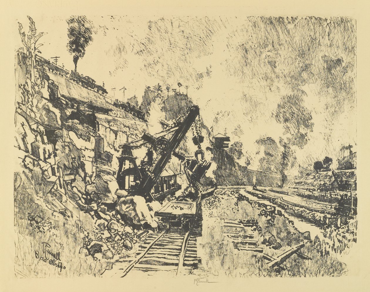Steam Shovel in the Cut at Bas Obispo by Joseph Pennell