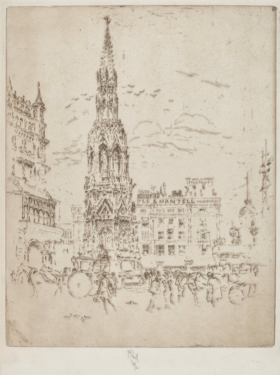 The Elinor Cross, in Front of Charing Cross Railway Station by Joseph Pennell