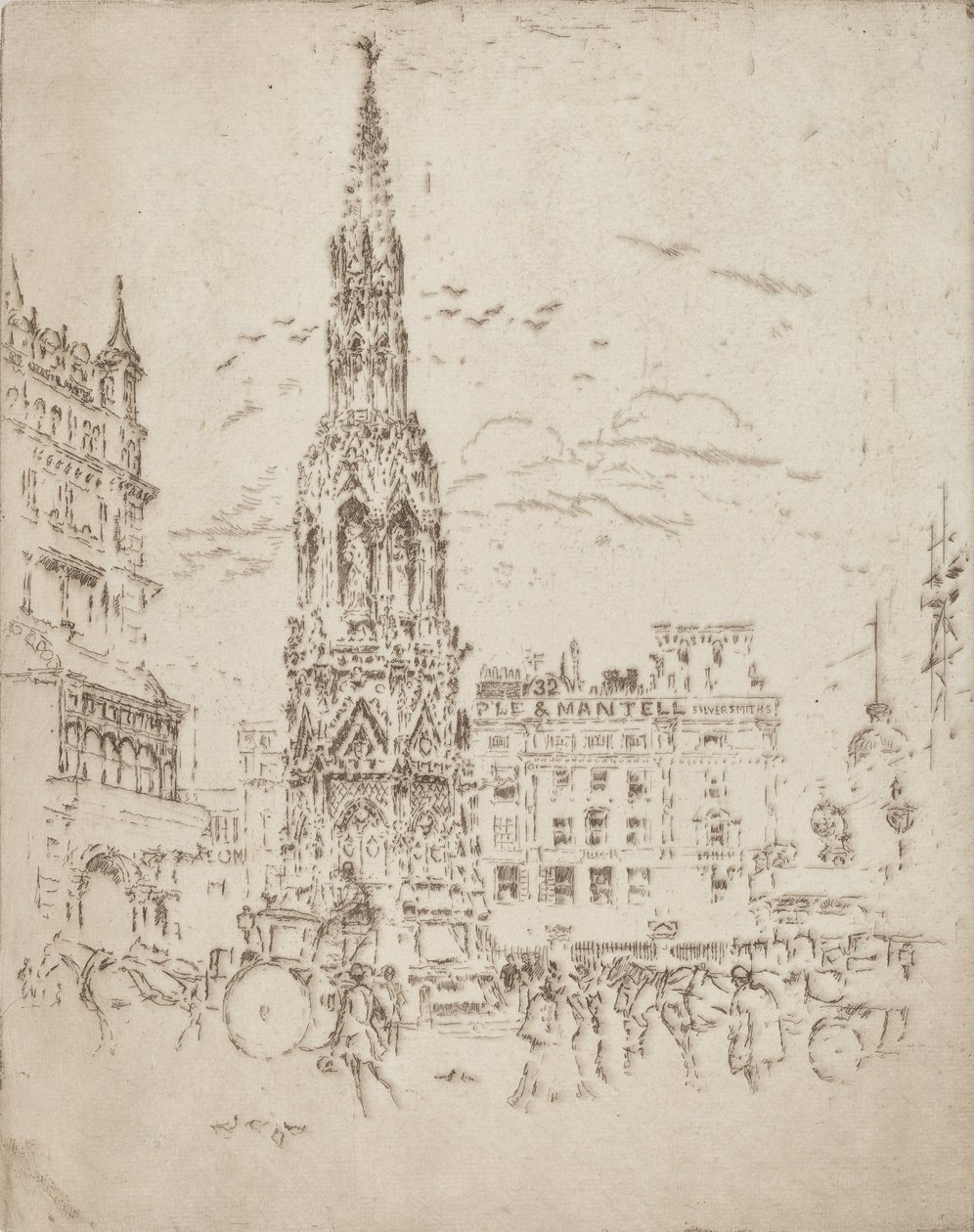 The Elinor Cross, in Front of Charing Cross Railway Station, 1906 by Joseph Pennell