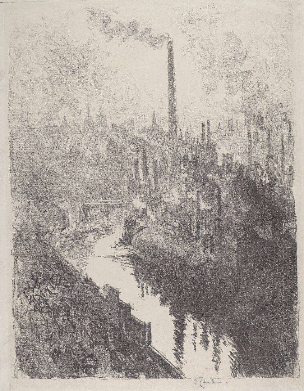The Great Chimney, the Motor Park by Joseph Pennell