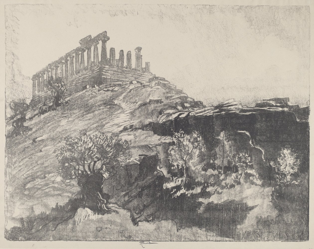 The Temple of Concord on the Wall, Girgenti by Joseph Pennell