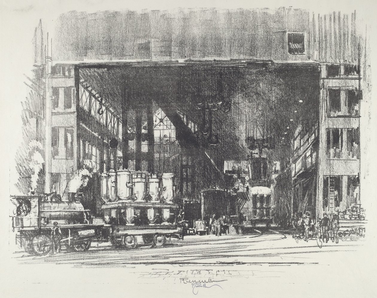 The Urns, Casting Big Shells by Joseph Pennell