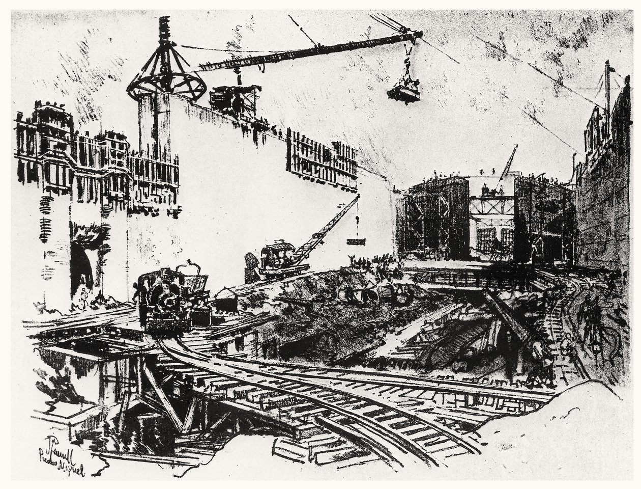 The Walls of Pedro Miguel, plate XX from The Panama Canal by Joseph Pennell by Joseph Pennell