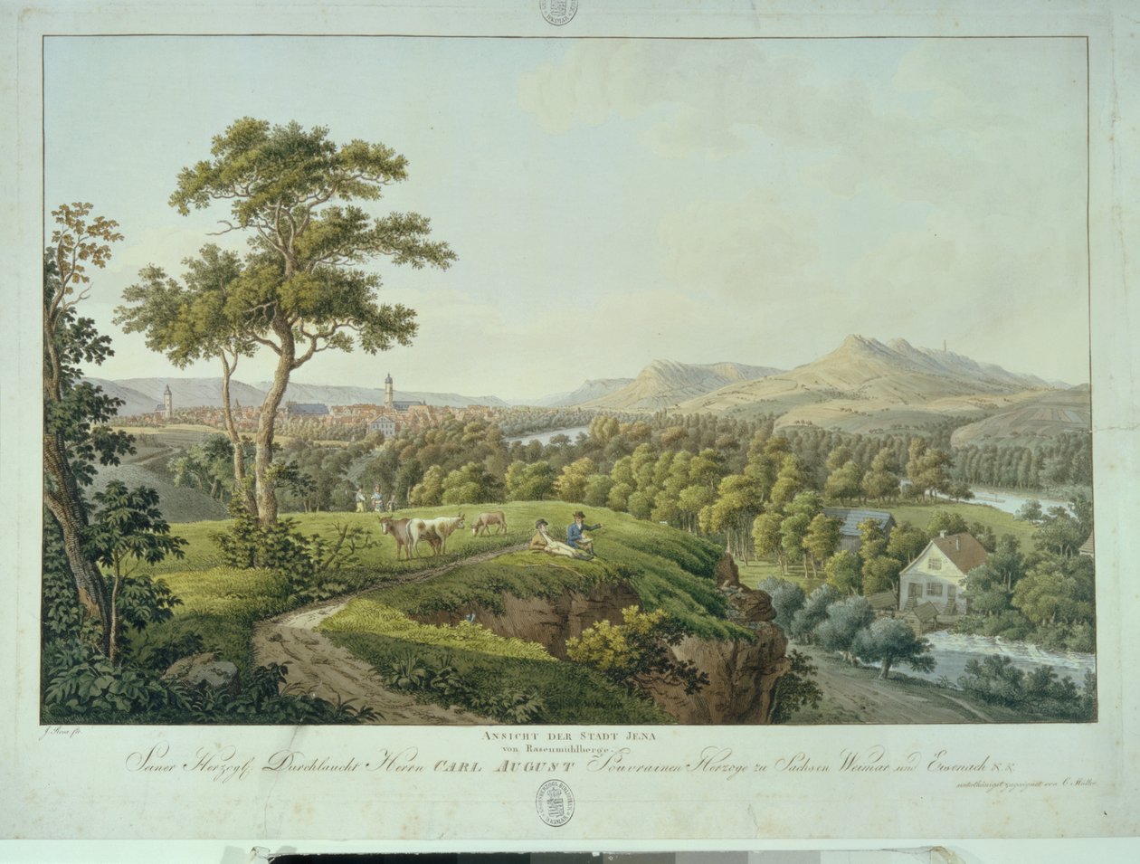 View of Jena from Rasenhuehlberg, c.1810 (etching) by Joseph Roux