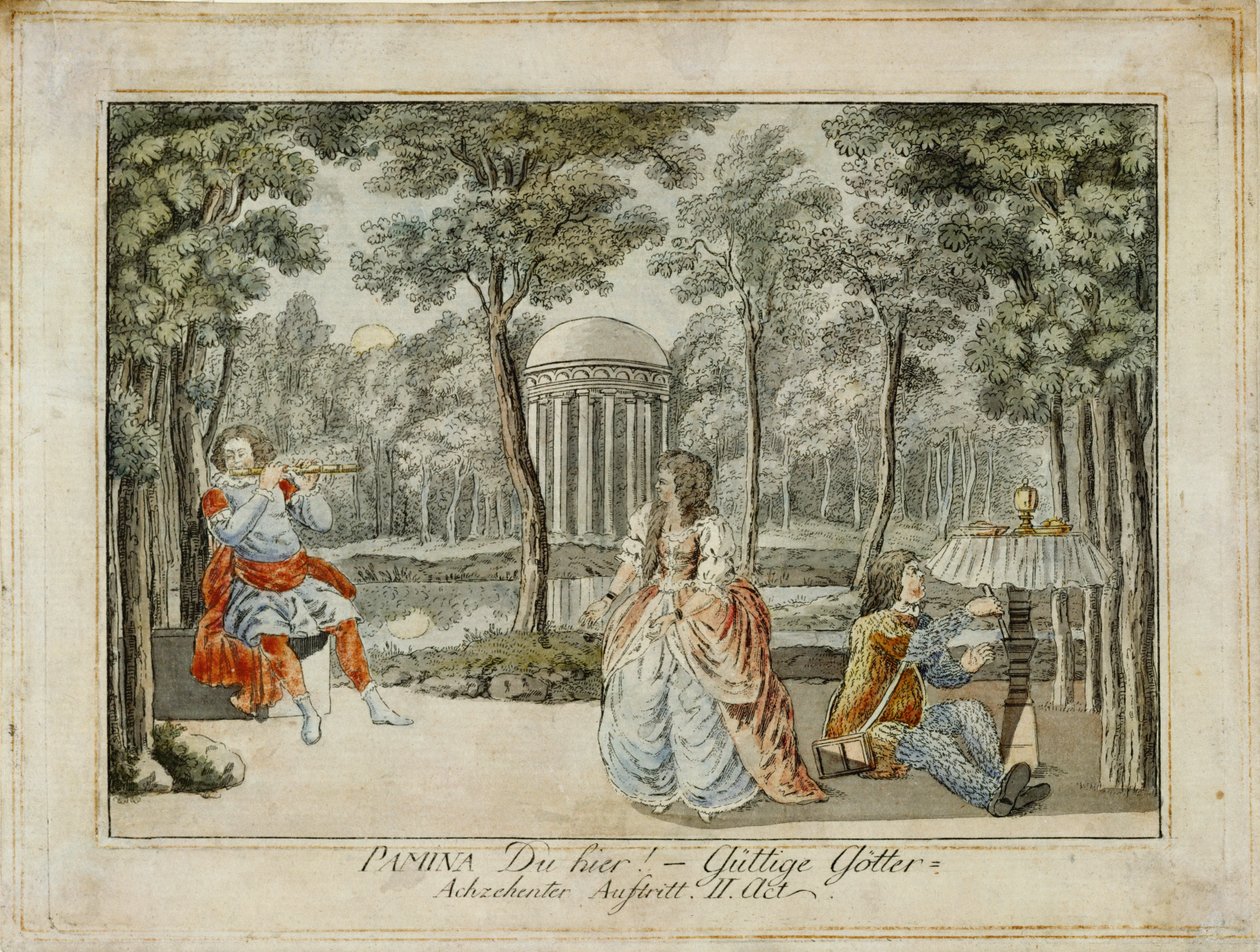 Tamino, Pamina and Papageno (engraving) by Joseph Schaffer