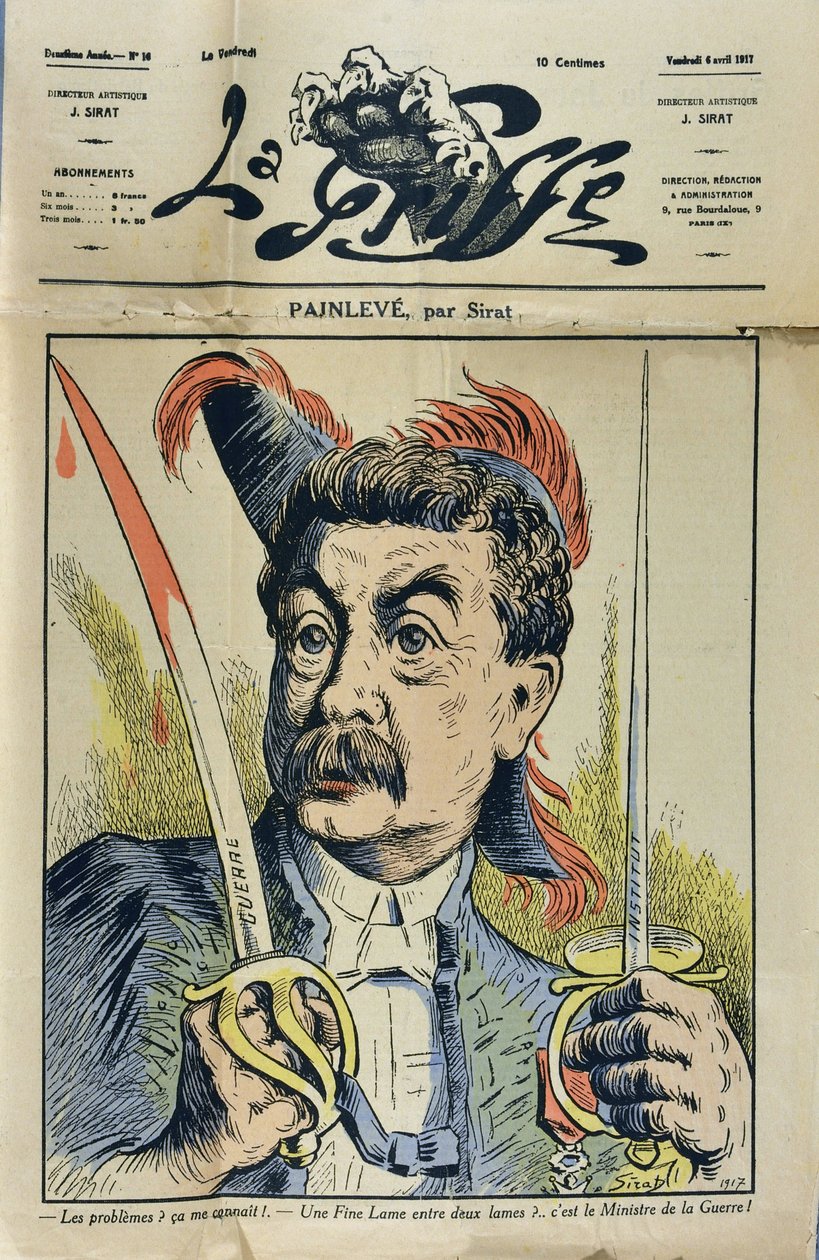 Portrait of French Mathematician and Politician Paul Painleve (1863-1933) Caricature by Sirat in 