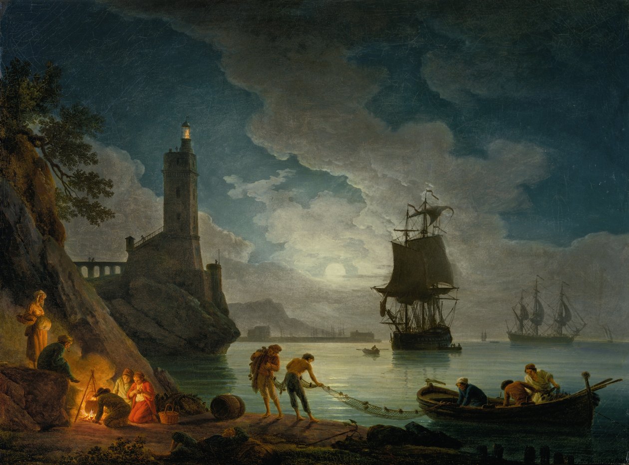 A Harbor in Moonlight by Claude Joseph Vernet