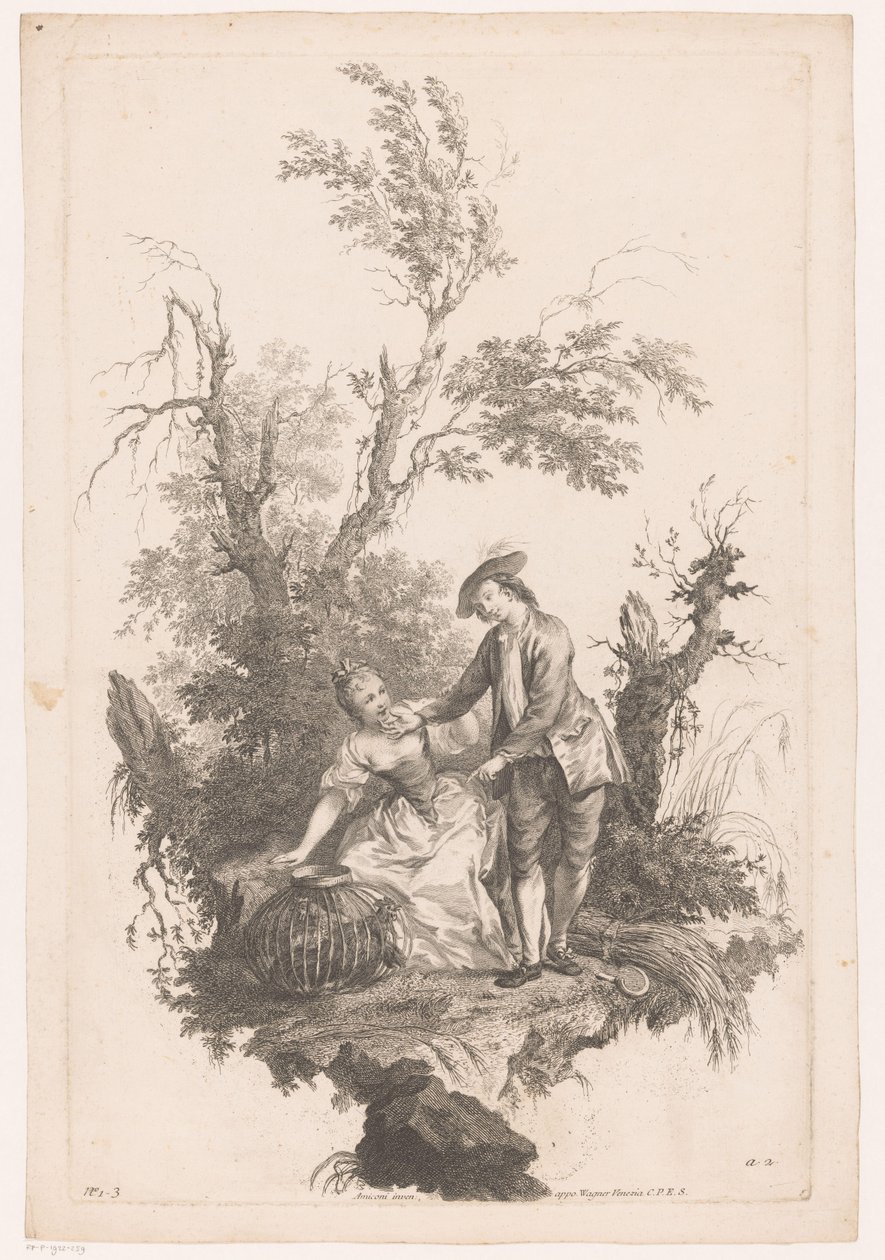 Man and Woman with a Basket of Poultry (series title: Four Seasons) by Joseph Wagner (possibly)