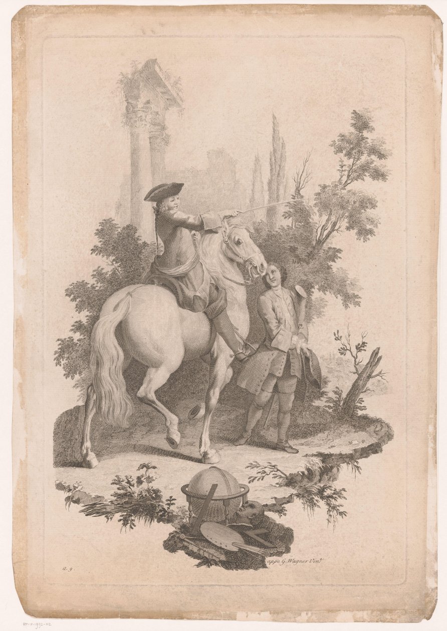 Young Man on Horseback with a Servant by Joseph Wagner