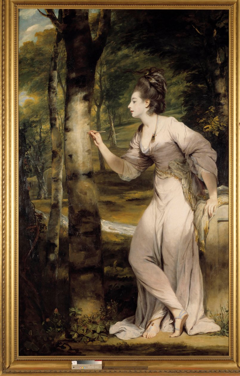 Full-length portrait of Mrs Lloyd: An elegant woman carves a