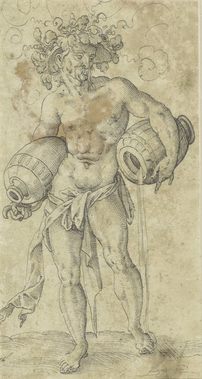 Naked Man with a Hat Wreathed in Vine Leaves by Jost Amman (possibly)