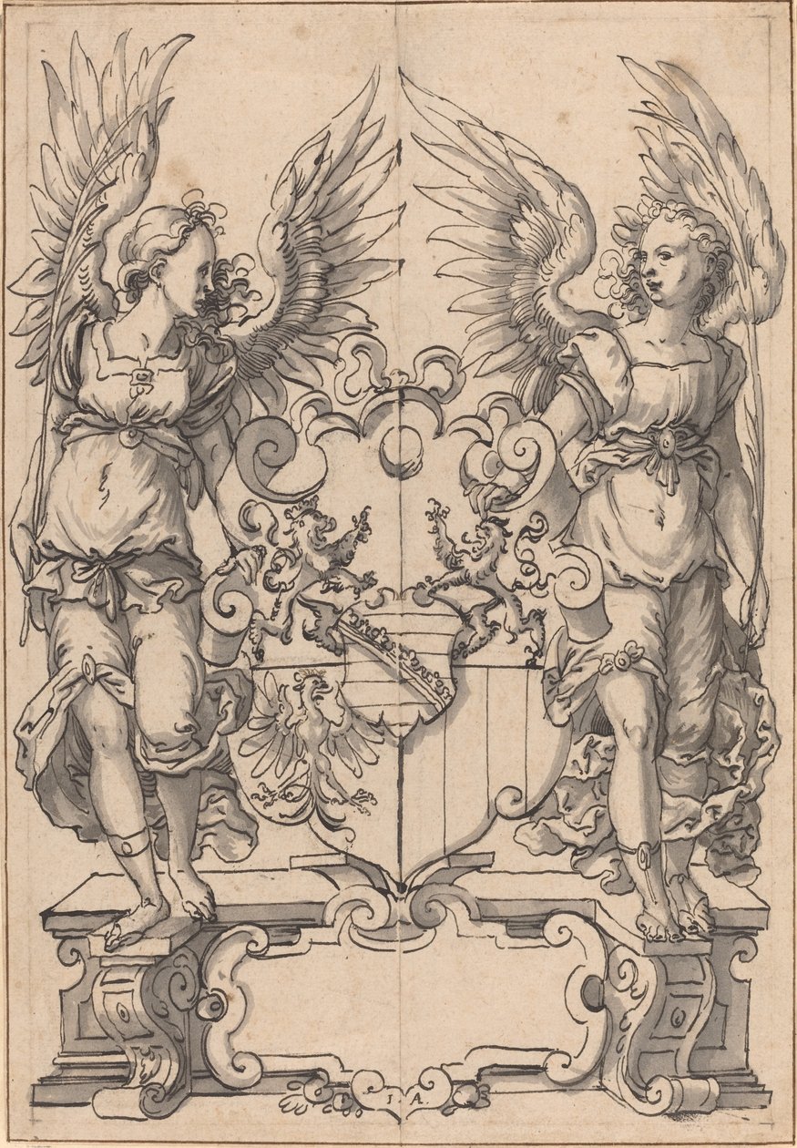 Two Angels Holding a Coat of Arms by Jost Amman