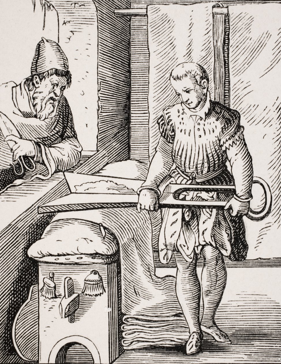 Clothworker, reproduction of 16th century woodcut, 19th century by Jost (after) Amman