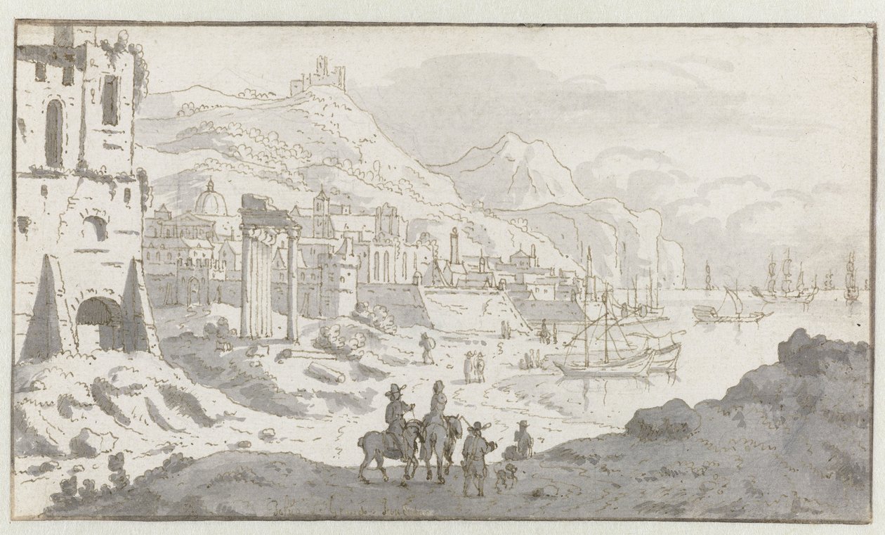 View of an Imaginary Italianate Harbor by Josua de Grave
