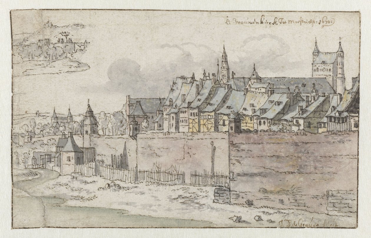 View of the Walls of Maastricht with the Onze-Lieve-Vrouwekerk in the Background by Josua de Grave