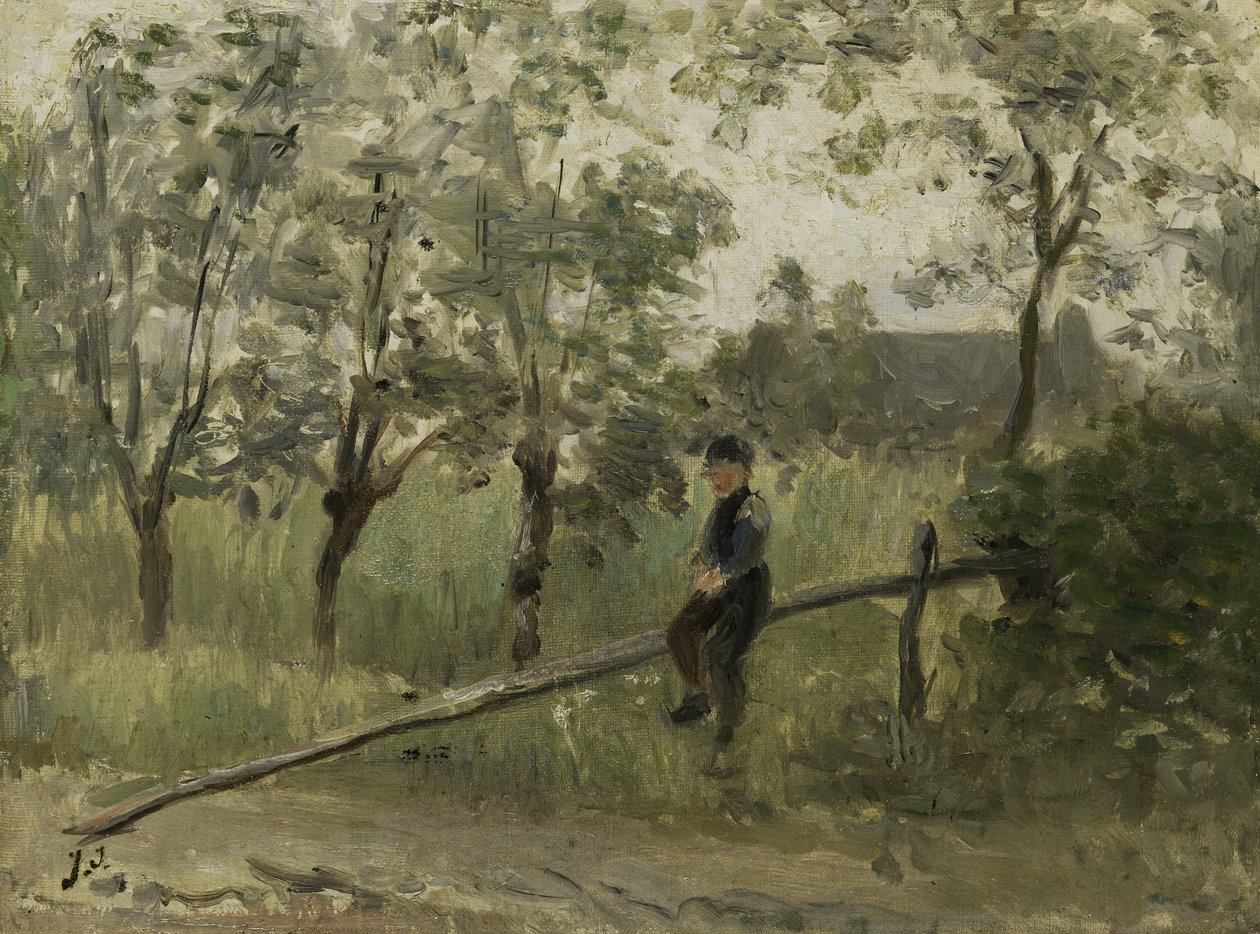 Country Boy on a Pole Barrier by Jozef (1824-1911) Israels