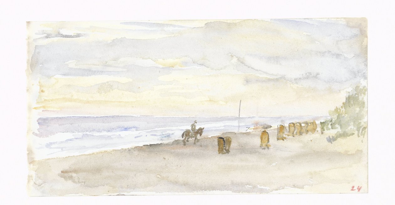 Beach View with Rider and Beach Chairs by Jozef Israëls