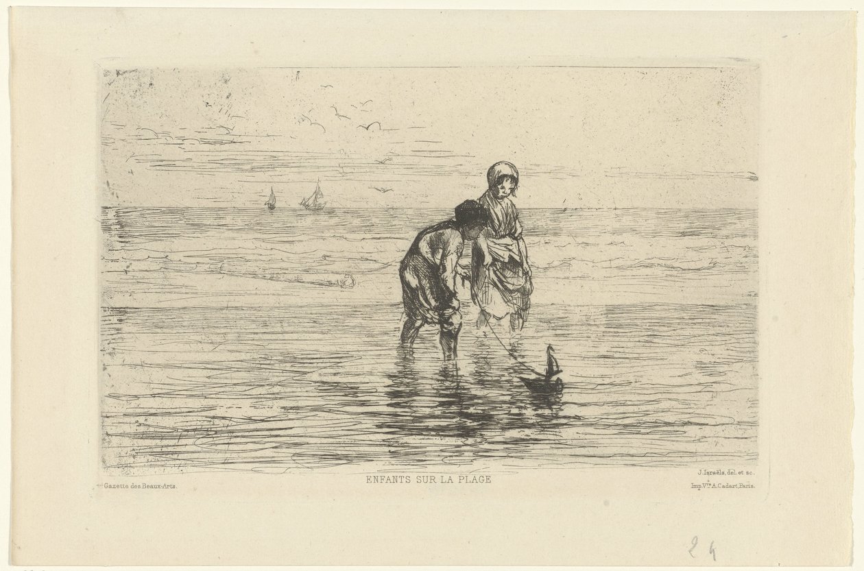 Children Playing with a Boat on the Beach by Jozef Israëls