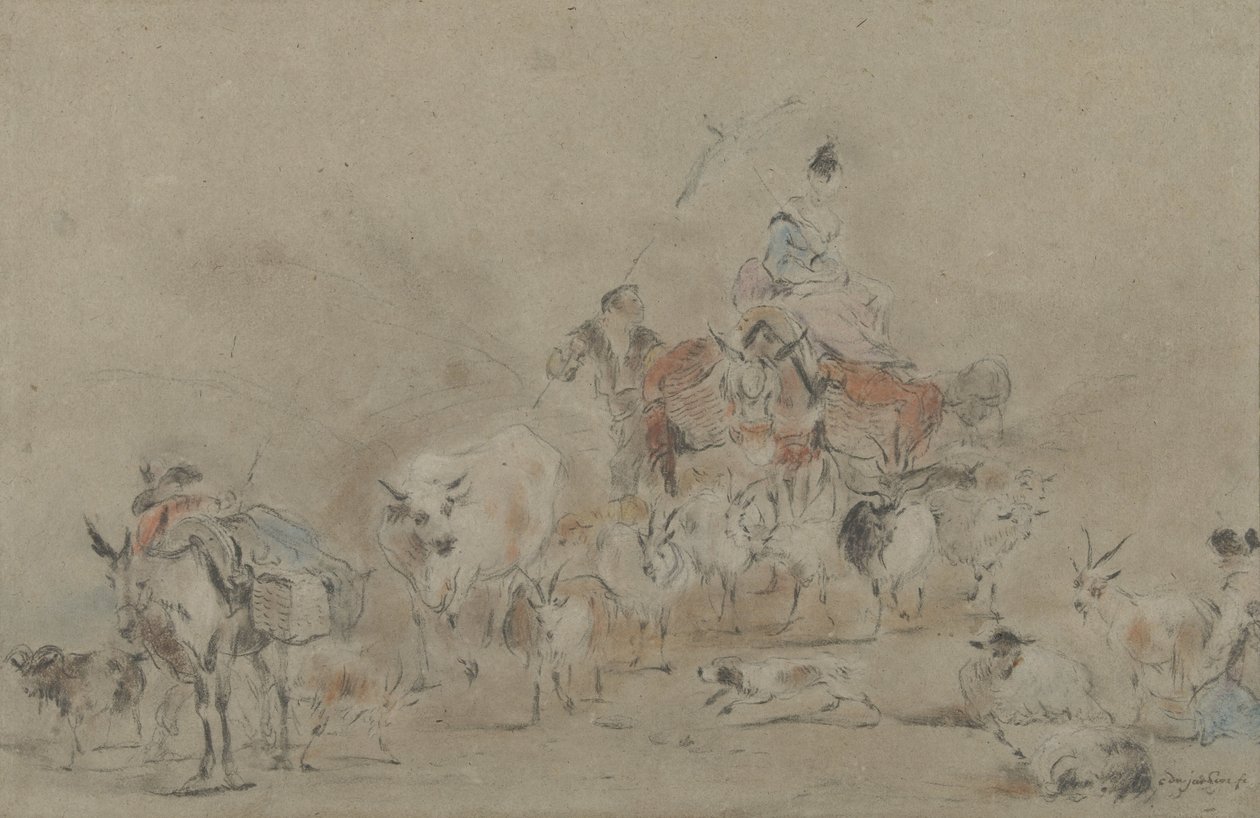 Herd on the Move with a Shepherdess on a Mule by Jérôme François Chantereau