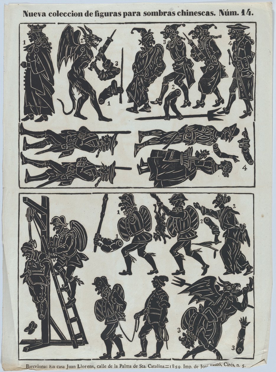 Sheet 14 of Figures for Chinese Shadow Puppets, 1859 by Juan Llorens
