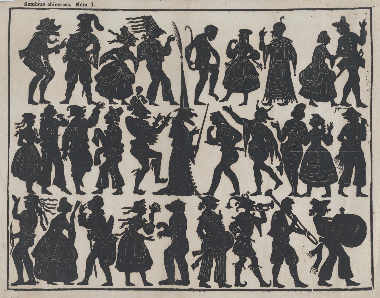 Sheet 1 of figures for Chinese shadow puppets by Juan Llorens