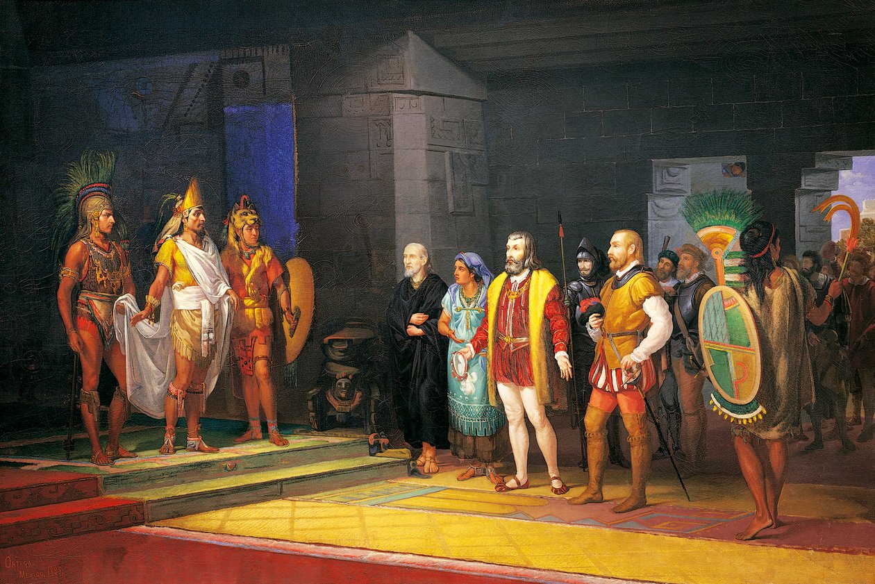 Hernan Cortez meeting Montezuma in Mexico by Juan Ortega