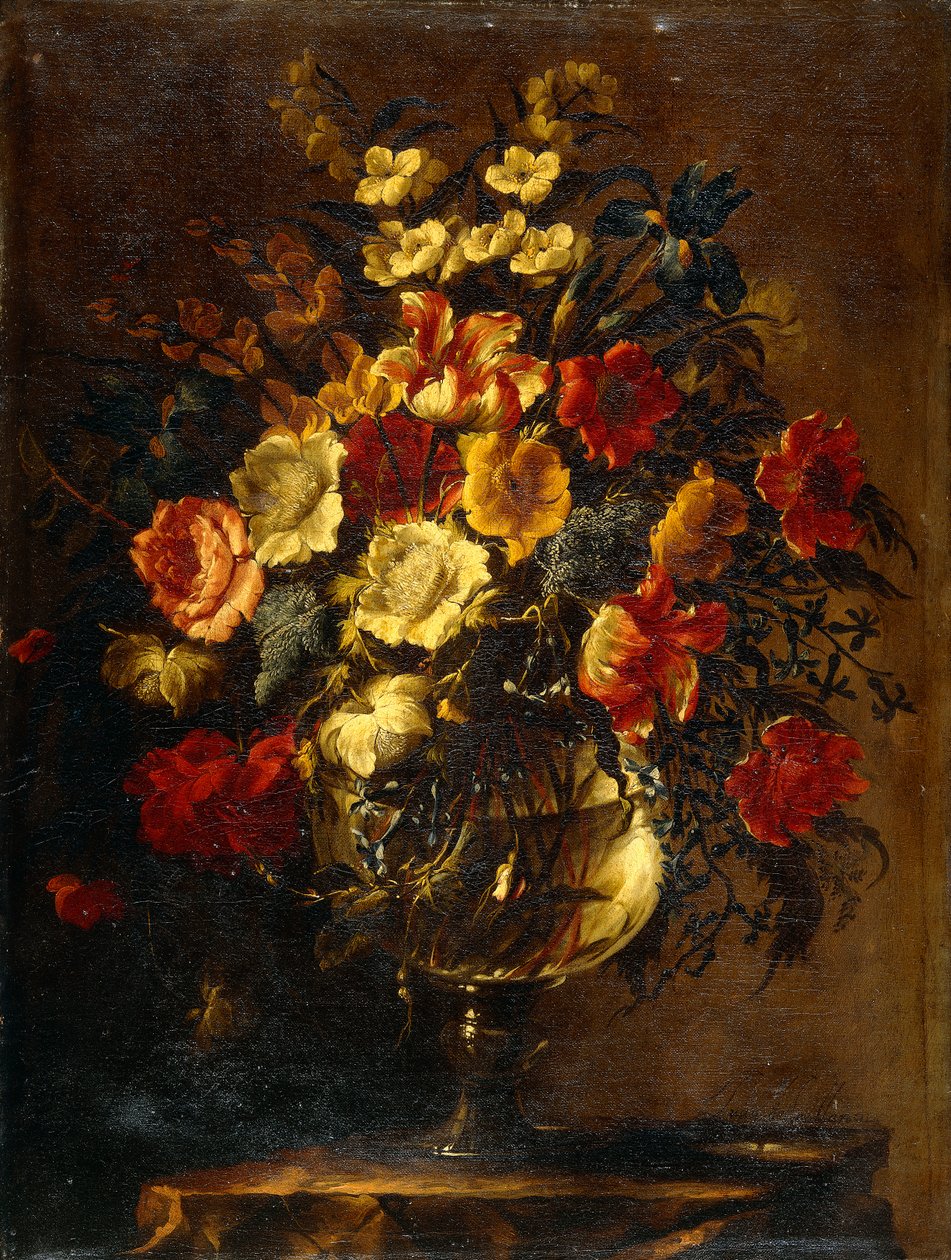 Flowers in a Glass Vase on a Rock by Juan de Arellano