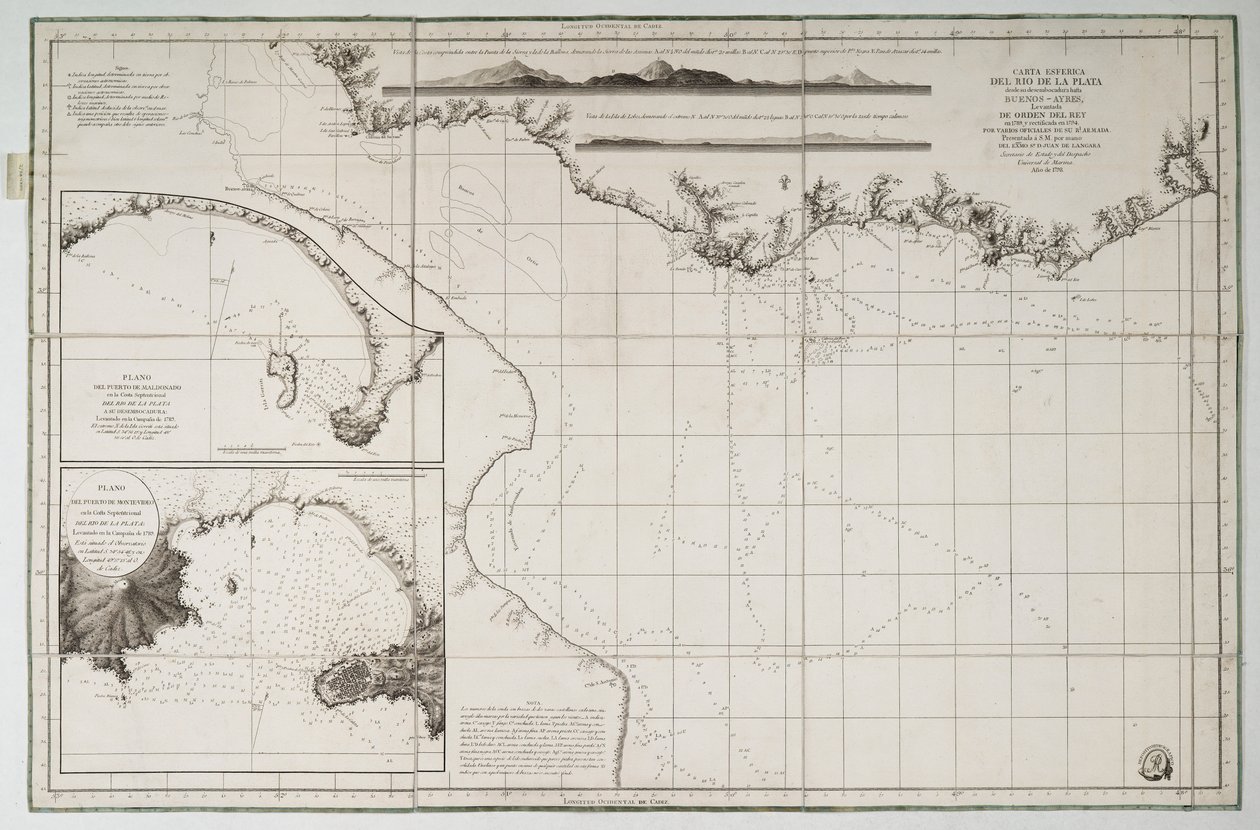 Chart of South America and the Atlantic Coast by Juan de Langara