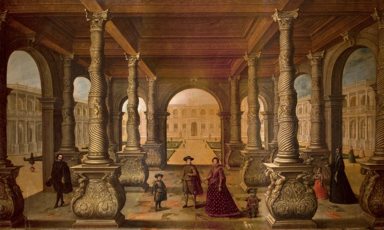 Philip IV and His Queen in a Colonnade by Juan de la Corte