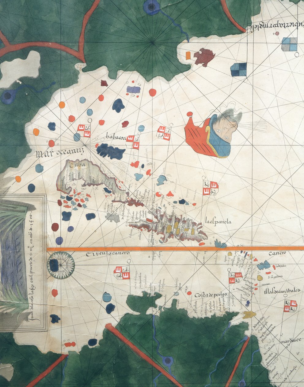 Islands of Central America, nautical chart by Juan de la Cosa