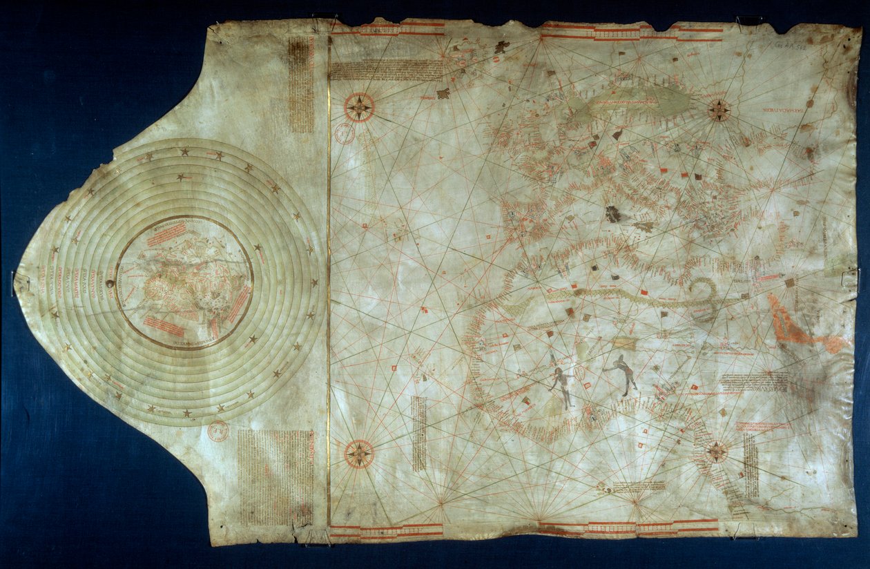 Marine Chart of Juan de la Cosa, Cartographer Companion of Navigator Christopher Columbus by Juan de la Cosa