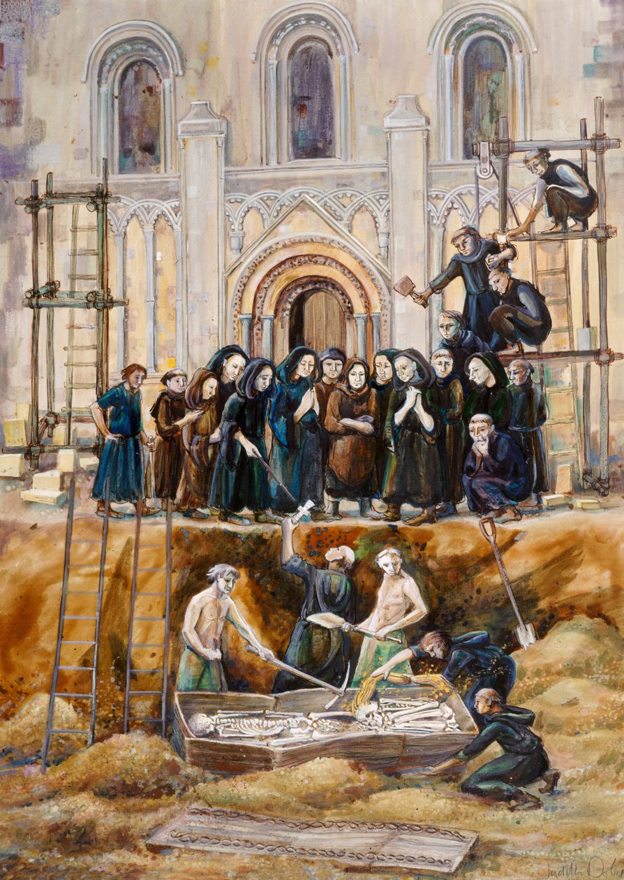 Exhumation of Arthur and Guinevere at Glastonbury Abbey, Somerset, 1193 by Judith Dobie